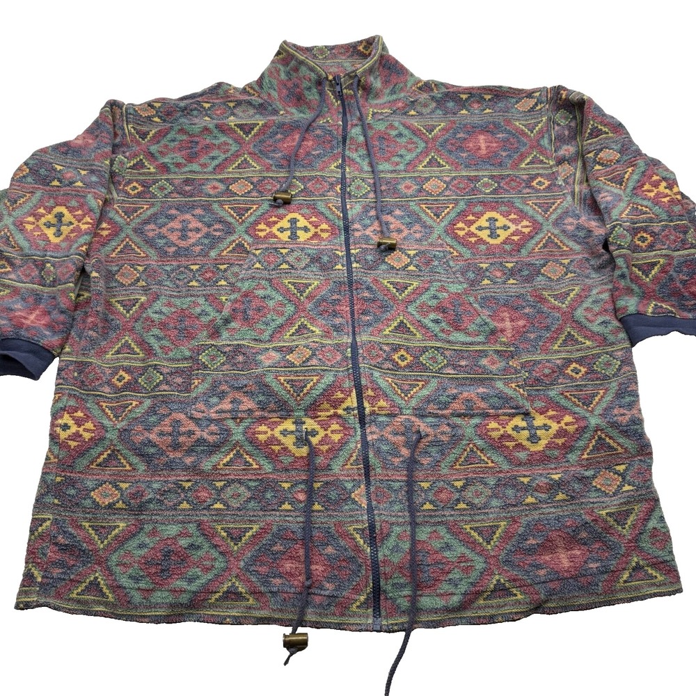 VTG 90's Forenza Aztec All Over‎ Print Fleece Jacket Women L Zip Southwestern